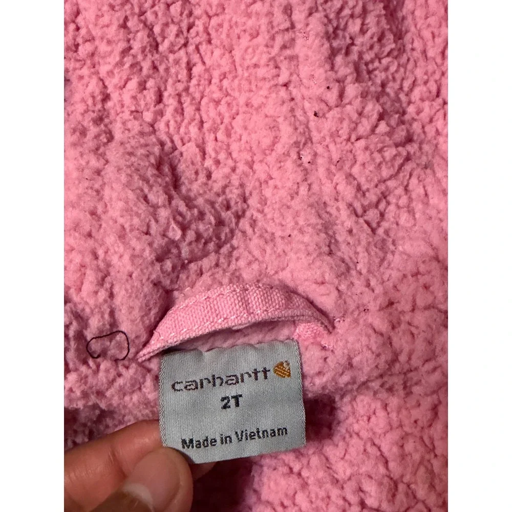 Carhartt Hooded Jacket Kids Pink Sherpa Lined Canvas Coat Toddler 2T